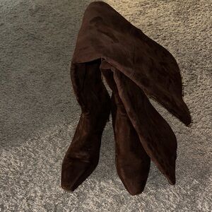 Worthington Valto Faux Suede Over The Knee Boots Womens Brown Heels